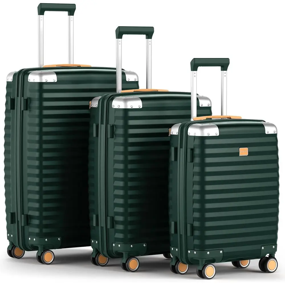 

3-Piece Hard Shell Suitcase Set with TSA Lock and Spinner Wheels - Green Protective Travel Luggage