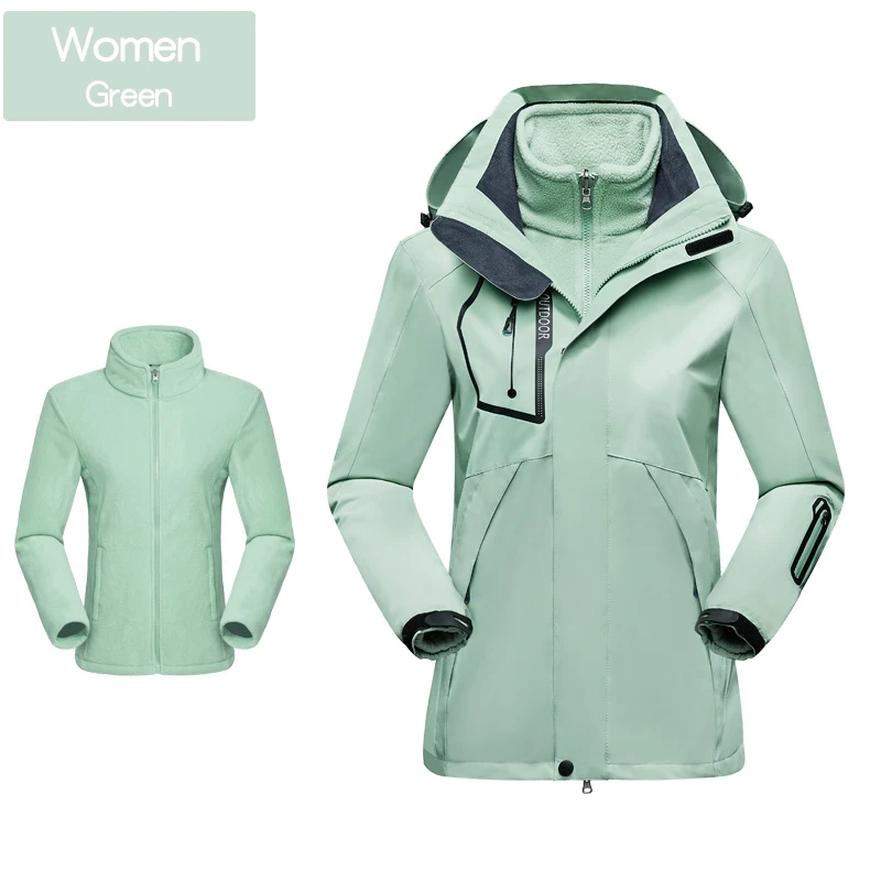 Terno de esqui feminino inverno quente conjunto com capuz à prova de vento à prova dwindproof água 3 em 1 jaquetas esqui snowboard terno trajes de neve