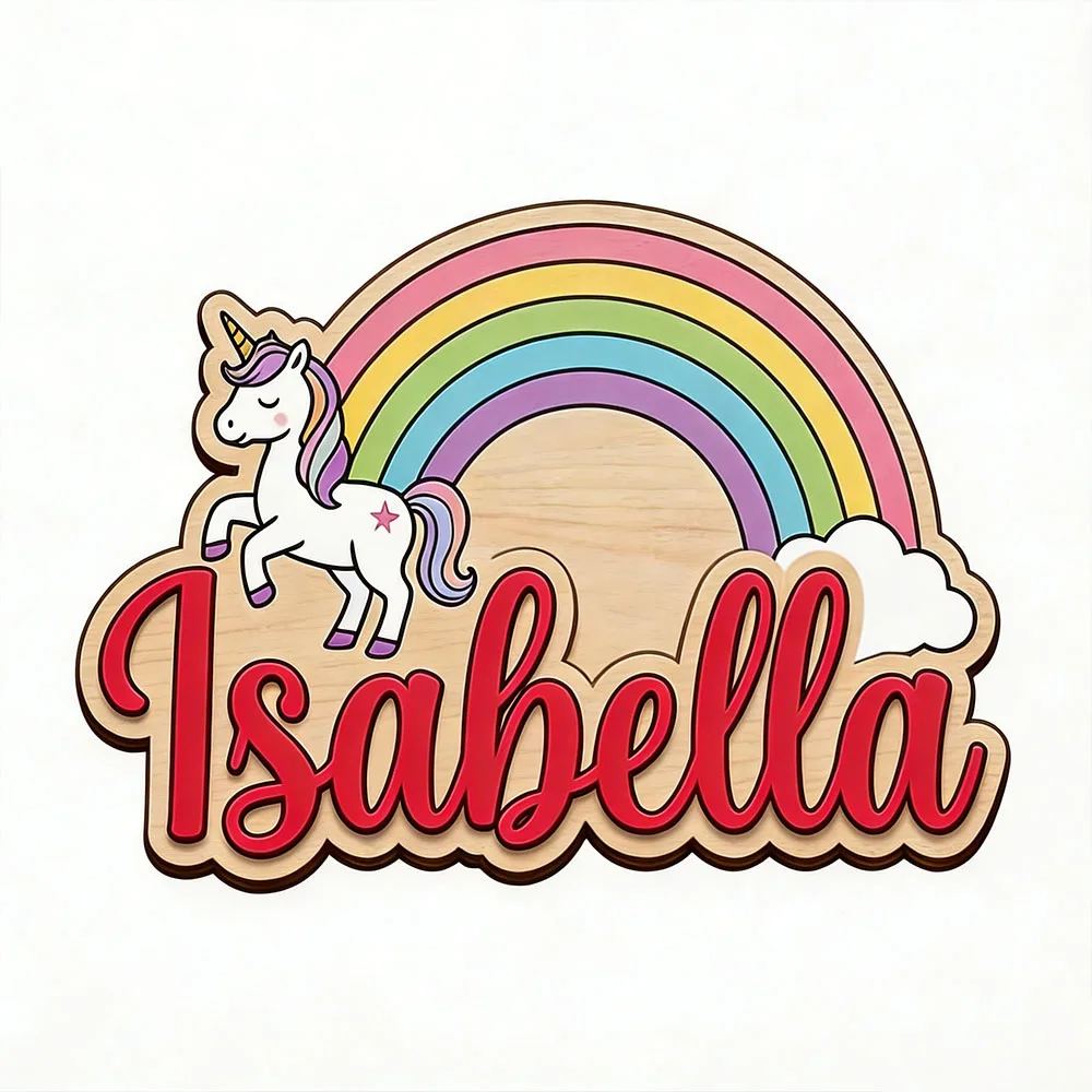 Unicorn & Pastel Rainbow Custom Name Sign Magical Nursery Wall Art Personalized Wooden Plaque for Kids Room view 2