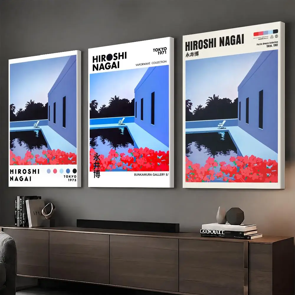 H-Hiroshi Nagai Blue Bougainvillea Framed Wall Painting Vintage Framed Wall Art Poster Canvas Elegant Home Decor Painting