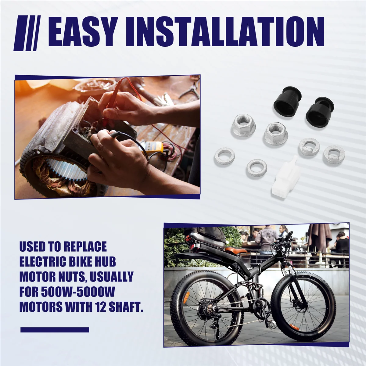 

Better Quality E-Bike Electric Bicycle Hub Motor Axle M12 Front Lock Nut /Lock Washer /Spacer /Nut Cover with 12mm Shaft