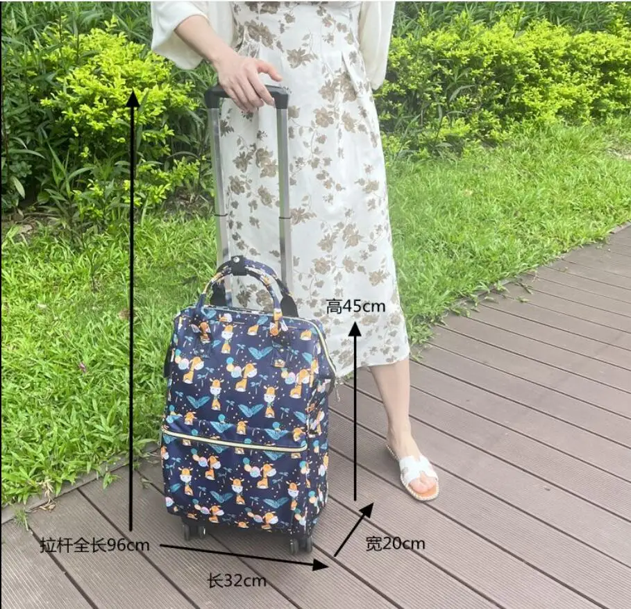 Women Soft  Business Trolley Backpack Bag With wheels oxford Trolley Luggage bag Women Carry on hand Luggage rolling Backpack