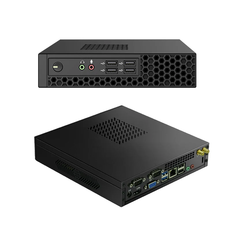 كمبيوتر صناعي صغير Core I3 2350M I5 I7 Cpu 8G 12V Minipc 2 * Rs232 Com Win10 كمبيوتر مكتبي صغير