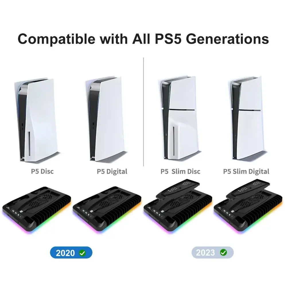 ABS Gamepad Charging Base Dissipate Heat Multi-function Cooling Stand Multicolor Multi Purpose for PS5 Disc & Digital