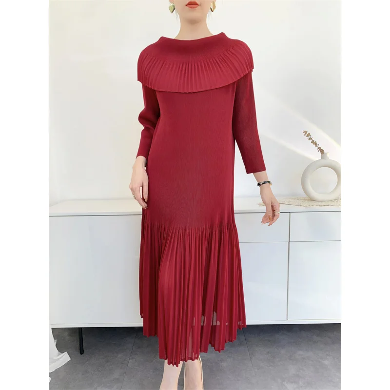 Miyake spring fashion trend New style temperament pleated medium long explosive toothpick dress from Southeast Asia [L-990F]