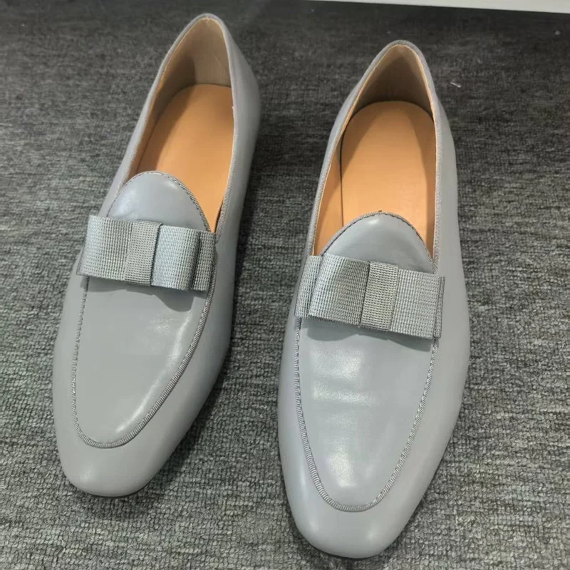 New British Style Slip-on Leather Man Shoes With Bowtie Design Fashion Dress Loafers Men Party And Wedding Shoes