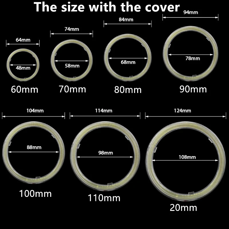 1PCS 12V-60V Led COB Angel Eyes 40mm 50mm 60mm 95mm Auto Halo Rings COB 130mm140mm Angel Eye Car Headlight Motorcycle White Blue