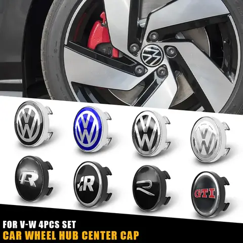 4Pc 55mm 56mm 60mm 65mm For Volkswagen VW R Polo T5 Golf Passat Scirocco GTI R-Line Car Wheel Center Hub Cap Rim Cover Stickers