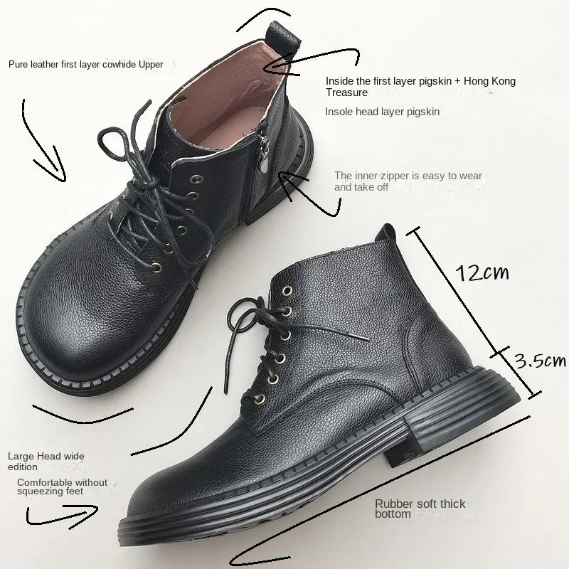 Genuine Leather Single Boots Wide Toe Men Cowhide Feet Thick Casual High Top Single Shoes Women Plus Size 43 Shoes unisex boots