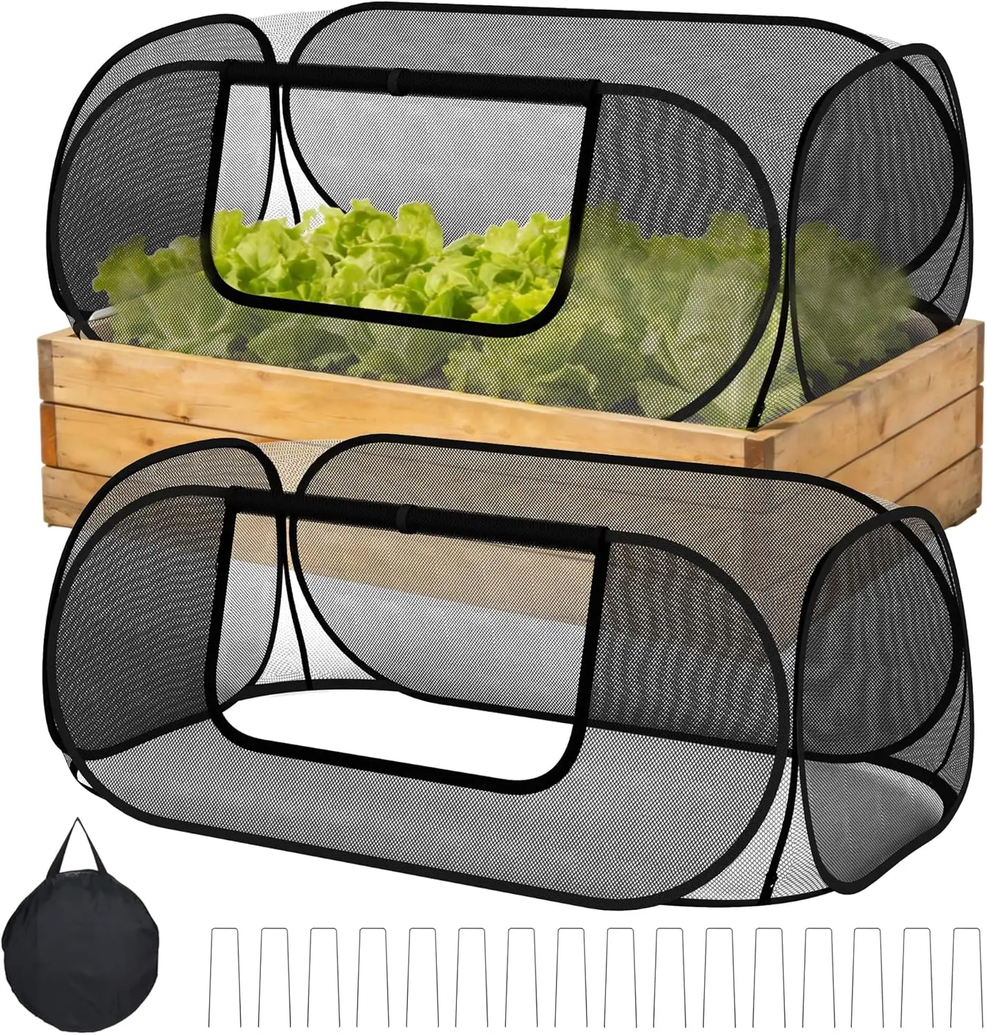

2-Pack Raised Garden Bed Covers, 45" x 22" x 17" Mesh Crop Cage, Pop-Up Plants Cover with 30% Shade Cloth for Seedlings