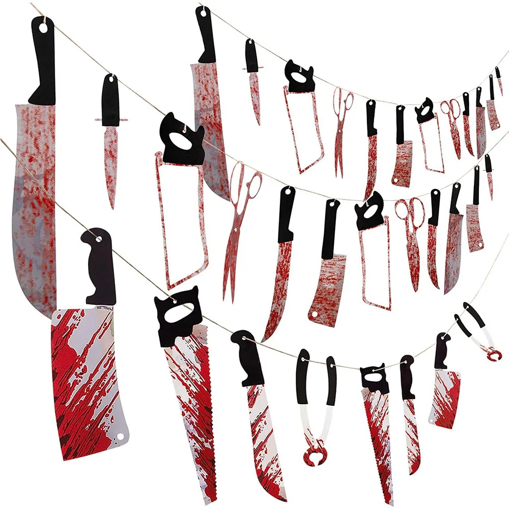 

2024 Halloween Party Banner Terrifying Blood Knife Broken Hands And Feet Banner Happy 2024 Haloween Party Decor Kids Favor