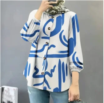 Women Eid Muslim Abaya Button Blouse Printed Shirt Turkey Abayas Loose Tops Caftan Islamic Dubai Kaftan Islam Ramadan Morocco