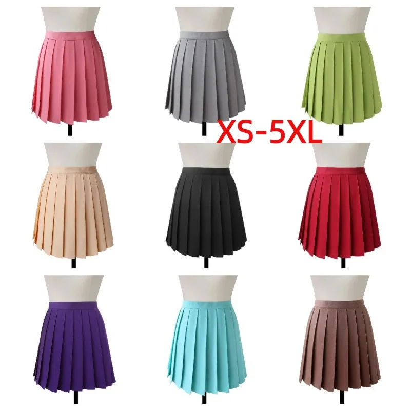

XS-5XL New Pleated Skirt for Womens Mini Skirts Japanese School High Waist Kawaii Cute Grey Plaid Skirt Uniform Harajuku Jupe
