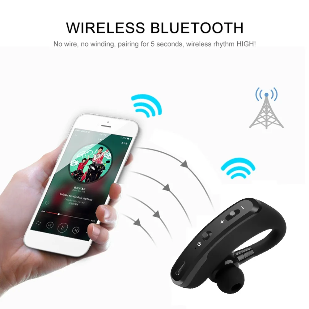 V9 Single Earphones Long Standby Business Headphones Waterproof Mono Headset Outdoor HD Call Bluetooth Wireless Earbuds with Mic