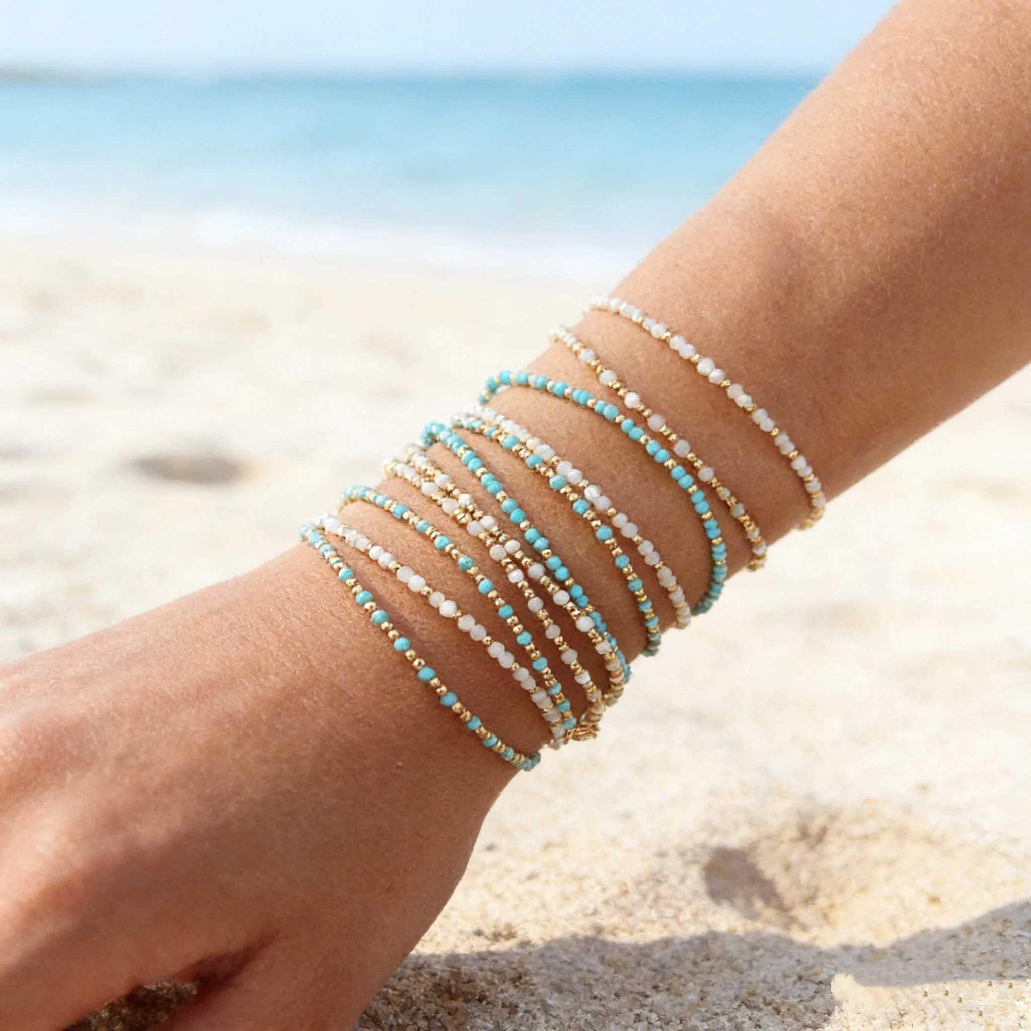 CCGOOD Boho Beach Bracelets for Women Summer Natural Stone Bead Jewelry Stackable Gift Surf Pulseras