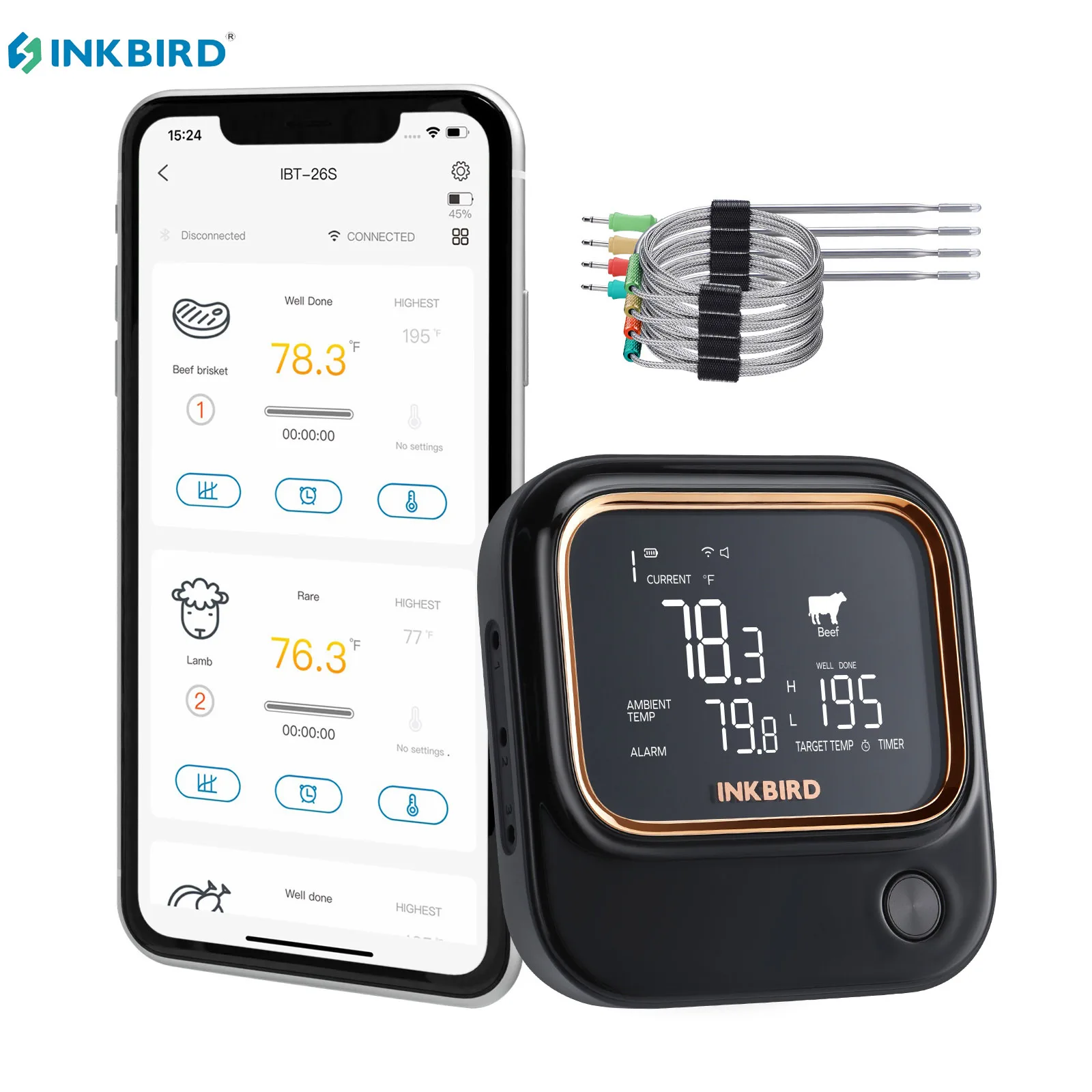 INKBIRD IBT-26S bezprzewodowy termometr do mięsa WiFi cyfrowy grill kuchenny termometr do żywności z 4 sondami grill kuchnia gotowanie w domu też