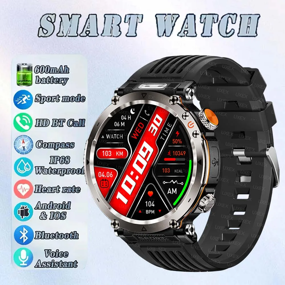 

5ATM Waterproof Smart Watch Men 600mAh Outdoor SmartWatch GPS Compass Heart Rate LED Flashlight Bluetooth Call Sports Smartwatch