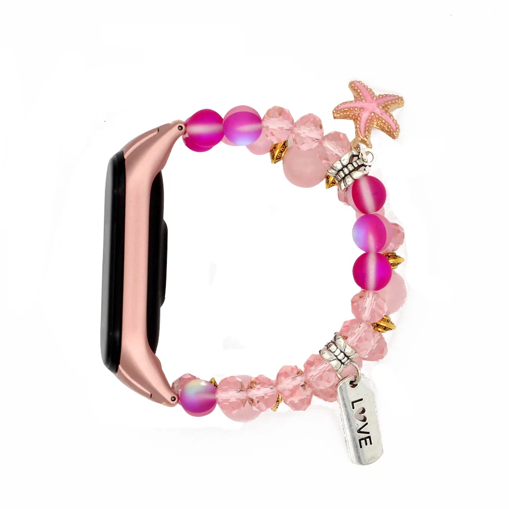 Bracciale per Xiaomi Mi Band 8 polsino con montatura in metallo gioielli cinturino da polso agata Crystal Beaded elastico Dressy Women Watchband