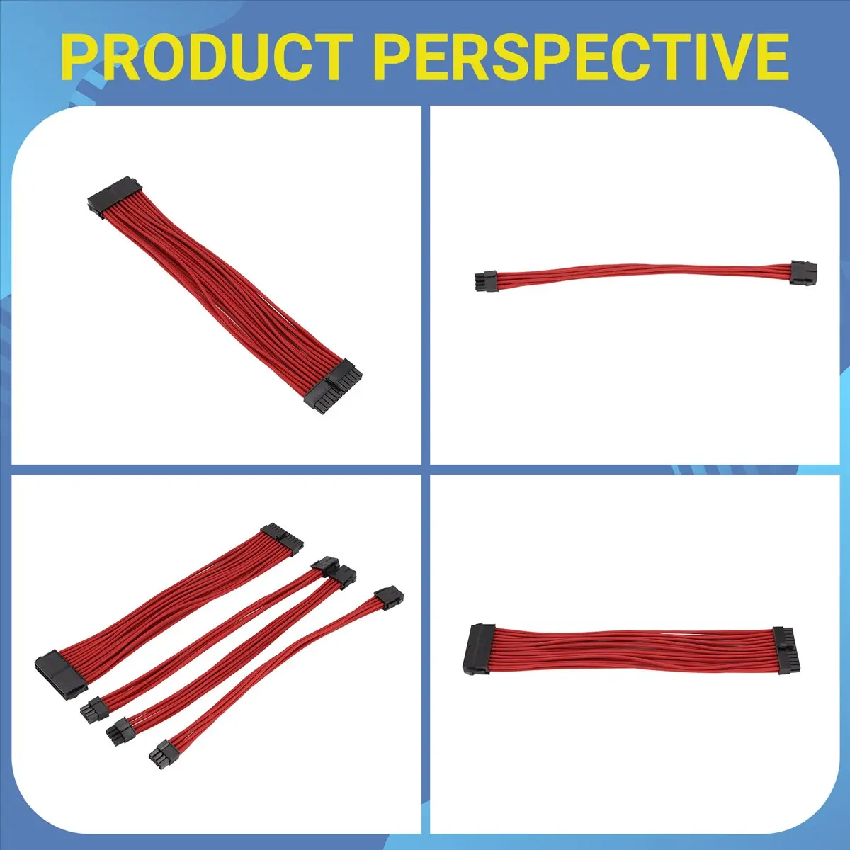 (DT37) 9-Inch Braided Extension Cable Kit Basic Extension Cable for PC Case Comb Included ATX 24 Pin PCIE 6+2Pin CPU 4+4Pin A