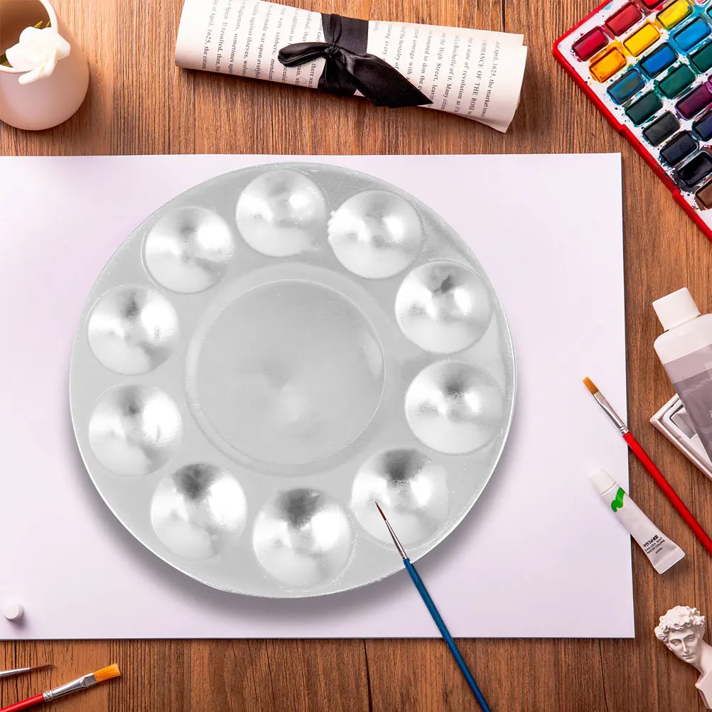 

4 pcs Aluminum Paint Tray Palette Stainless Steel Mixing Tray For Oil Watercolor Art Painting Kids Crafts Round Pallet