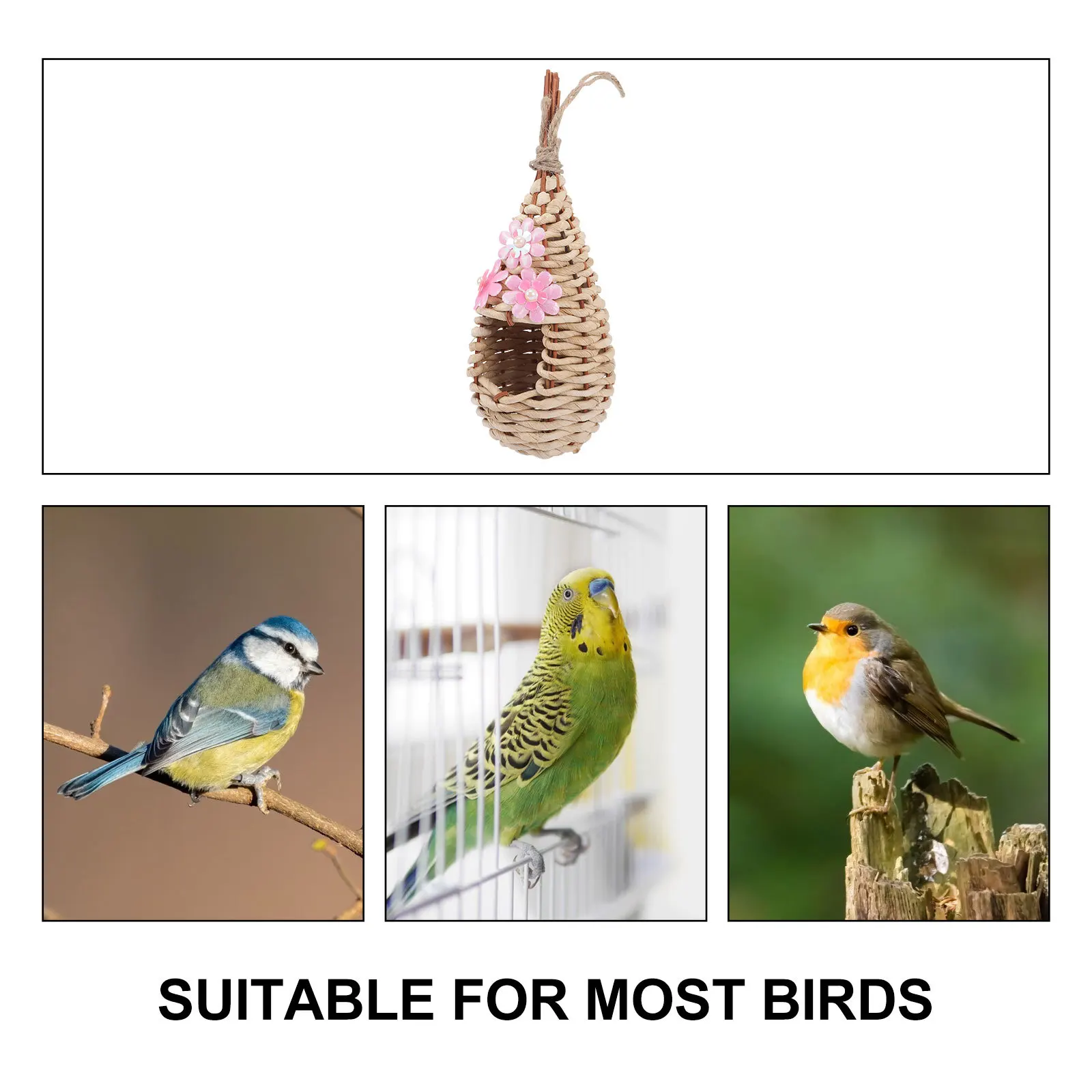 

Hand Woven Bird Nest Hanging Straw Bird House Outdoor Garden Decor Grass Woven Nest for Small Birds Comfortable Breeding Place