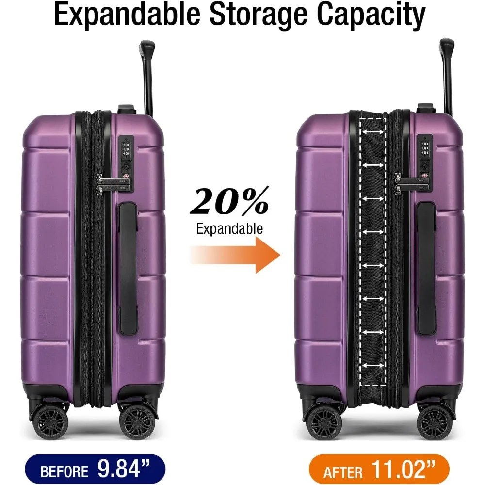 Expandable Hardshell Carry-On Luggage Approved for Airlines with TSA Lock, 22x14x9, Wheeled Suitcase for Small Travel