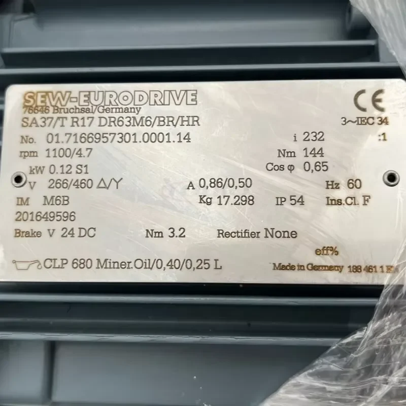 New Original for SEW EURODRIVE SA37/T R17 DR63M6/BR/HR 0.12KW Multi Stage Helical Worm Gear Motor with Brake