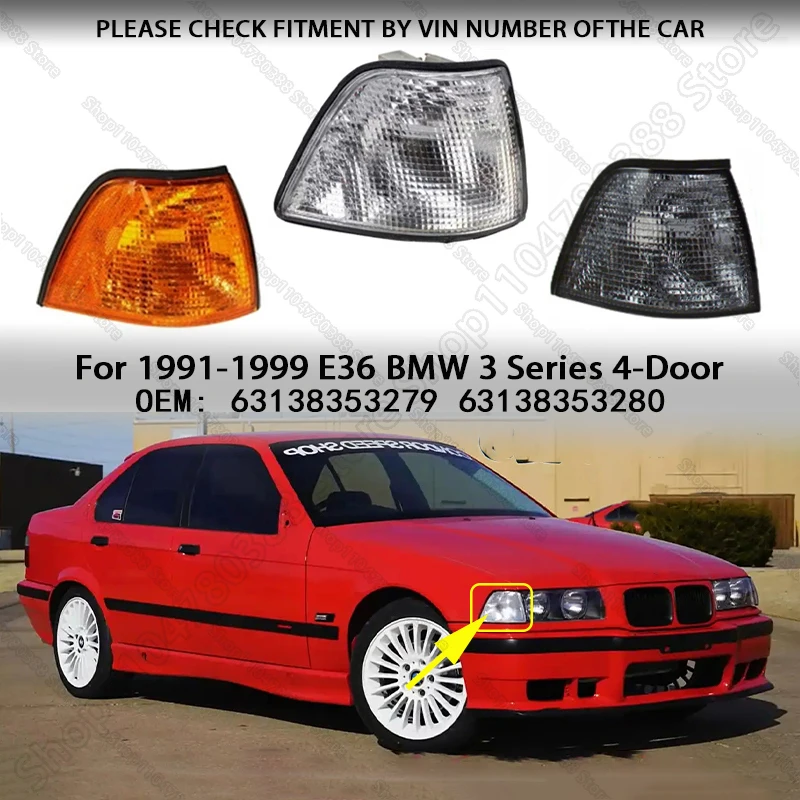 Clignotant d'angle de voiture pour 1991-1999 E36 4 portes BMW 318i 318ti 320i 325i 328i M3 blanc jaune gris 63138353279 63138353280