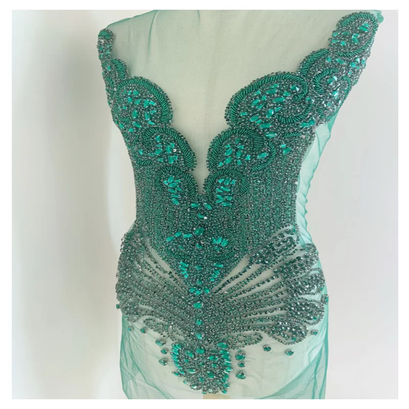 Large Green Rhinestone Appliqués for Couture Dress Costume Full Body Patches Wedding Dress Accessory