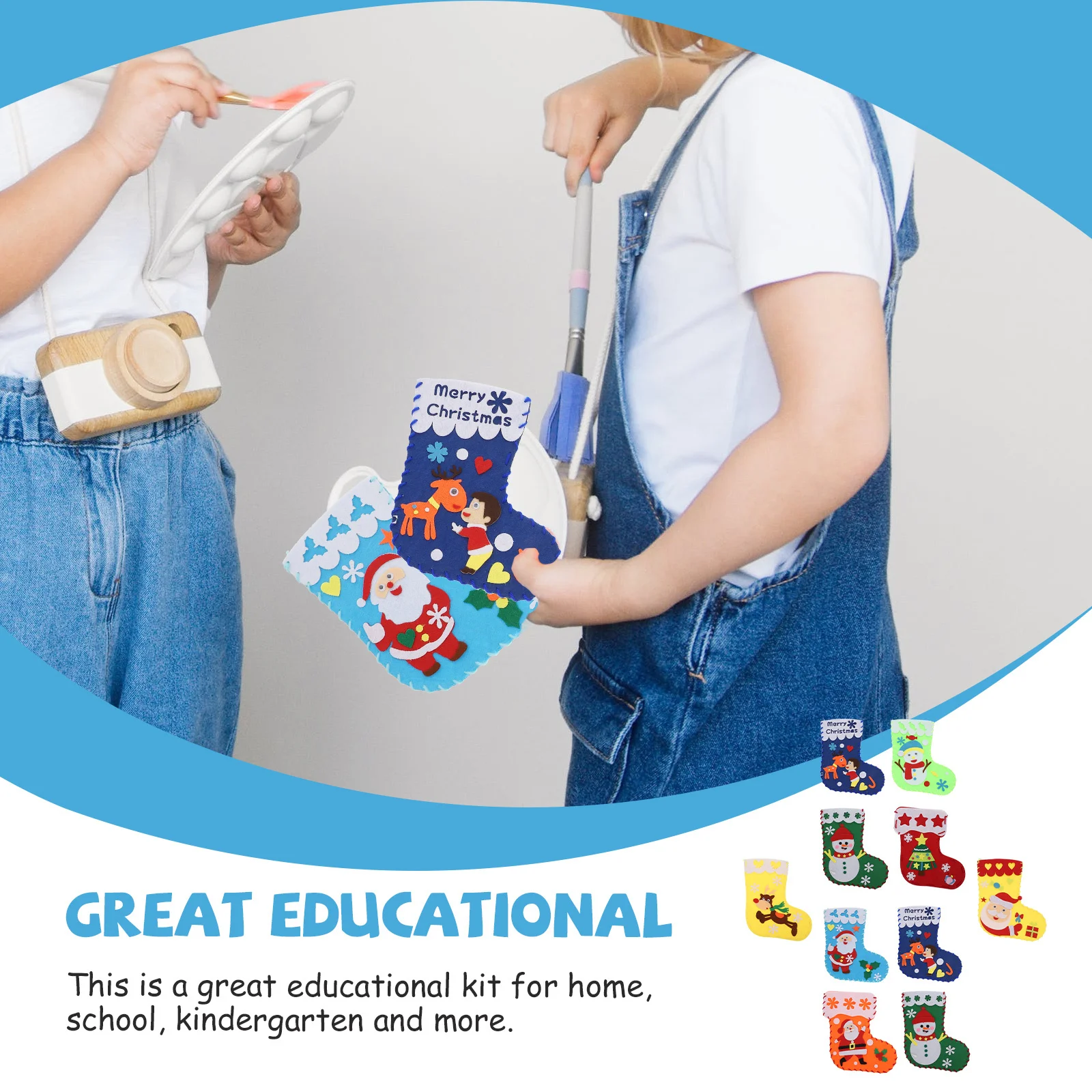 

10Sets Christmas Sock Bag Premium Non-Woven Fabric DIY Stocking Kit Children Craft Educational Gift Handmade Home School