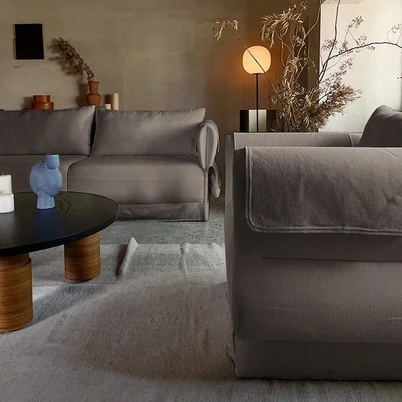 Scroll sofa cotton and linen fabric new Chinese style living room double household straight row sofa new