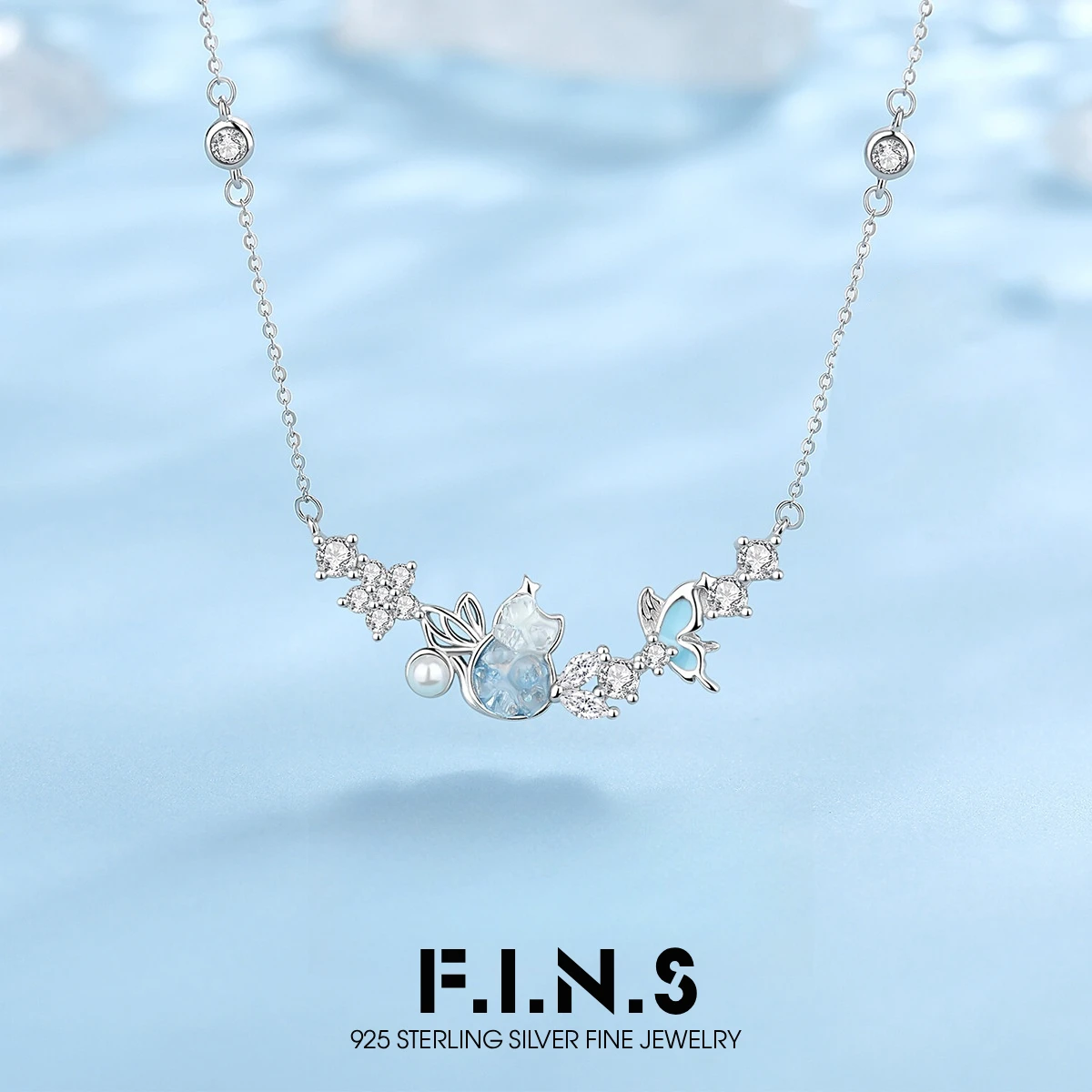 F.I.N.S Original S925 Sterling Silver Glow-in-the-Dark Butterfly Cat Necklace Women Luxury Zircon Flower Enamel Clavicle Chain