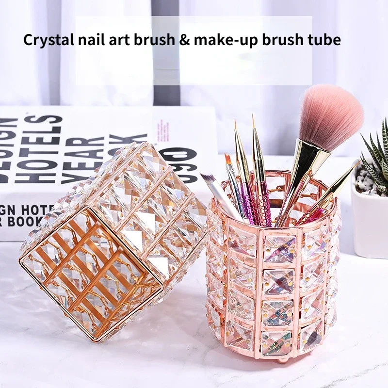 Cosmetic Brush Storage Box Living Room Bedroom Desk Light Luxury Ornaments Makeup Brush Eyebrow Pencil Crystal Glass Pen Holder