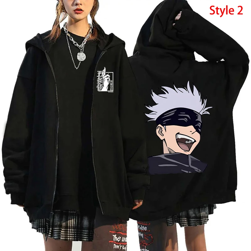 New Anime Satoru Gojo Graphic Print Zipper Hoodie Women Men Fashion Fall/Winter Y2k Zipper Hooded Sweatshirt Coat