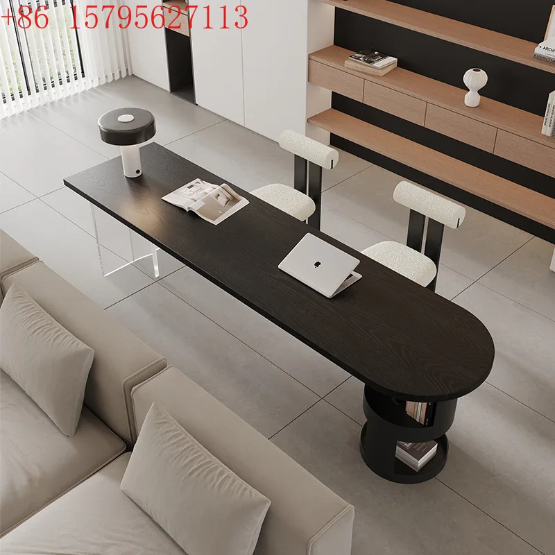 Italian minimalist double horizontal hall sofa back strip study table black solid wood desk