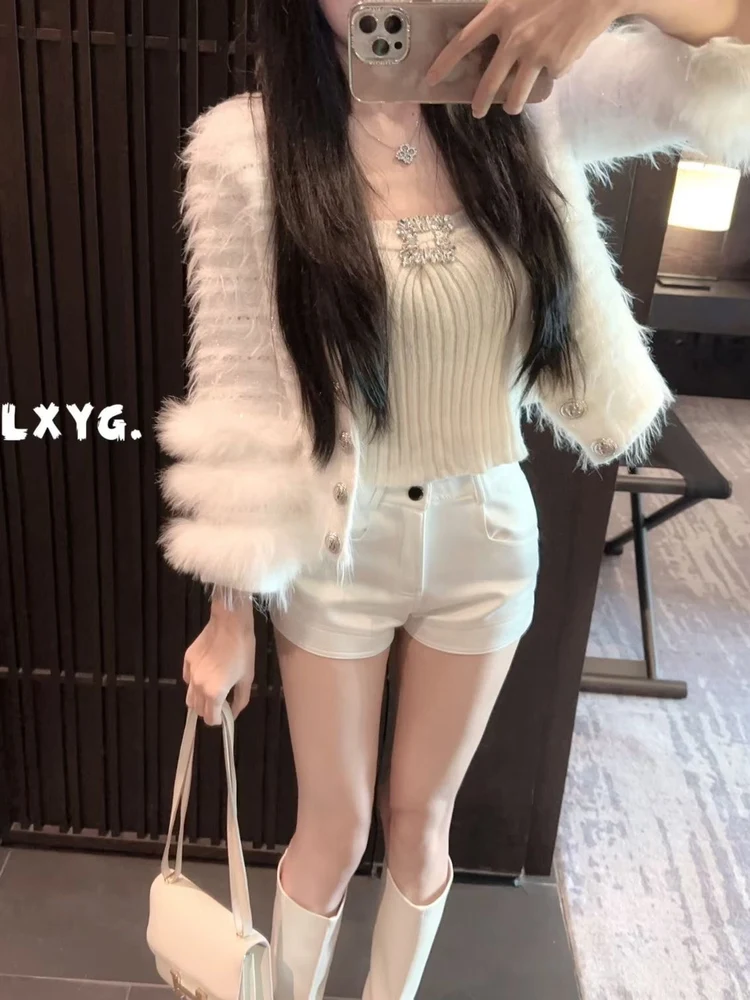   Fur Tassel Knitted Open Cardigan Short Style Women's Outerwear Soft French Style Light Luxury V-neck Button Clo... view 2
