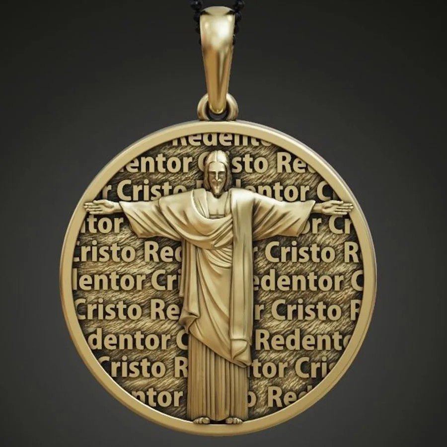 9g Cristo Il Redentore Cristo Redentor Ciondolo in oro di forma rotonda Personalizzato Ciondolo in argento sterling massiccio 925 Punk Hollow