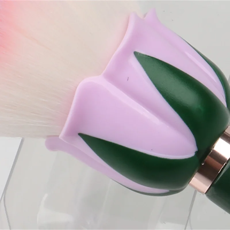Pennello per trucco a forma di fiore di rosa Manico in legno Pennello per fard in polvere super grande con setole rosa morbide Strumento cosmetico multiuso