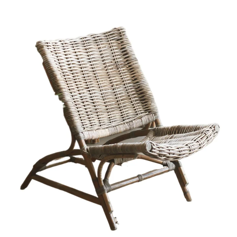 

American rural handmade solid rattan living room armless leisure recliner, rattan leisure chair