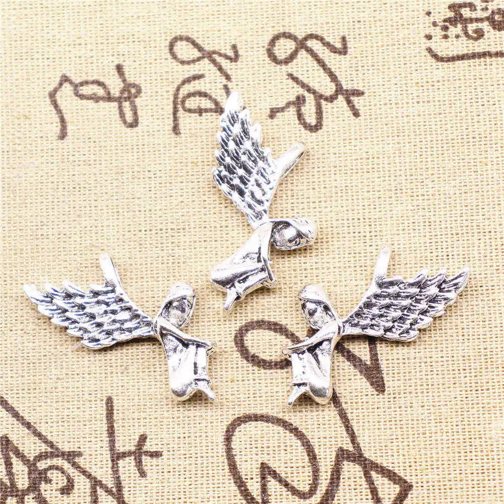 Jewelleri Diy Pendants Angel Antique Silver Color Woman Pendant 24x43mm 2pcs