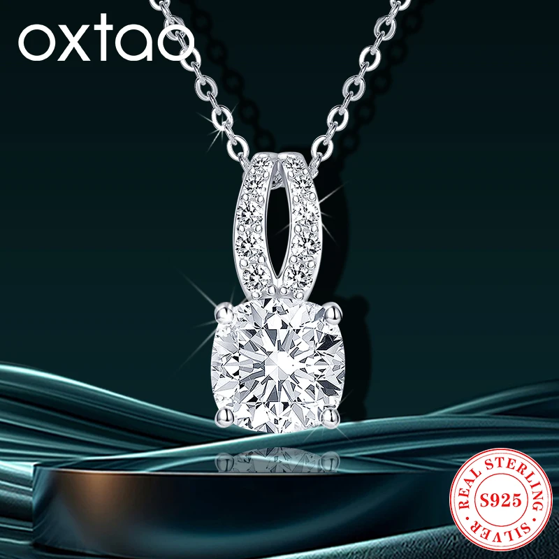 

Классическое ожерелье OXTAO, оригинальное серебро 925 пробы, ожерелья с подвеской из муассанита для женщин, ювелирные изделия, свадебный подарок, 8x8 мм, вырез подушки