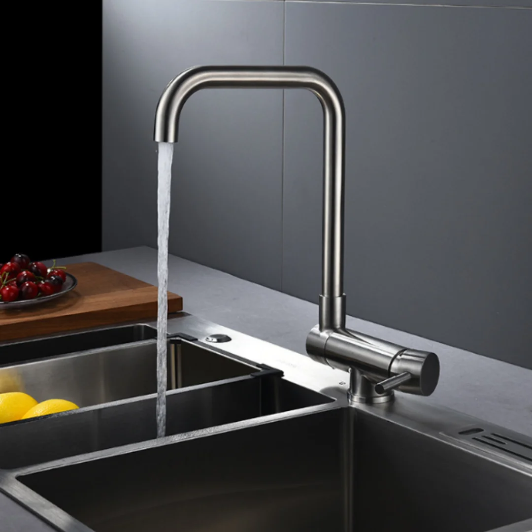 Brushed Gold Kitchen Faucet SUS304 Black Crane For Kitchen Deck Mounted Gray Sink Faucet Mixer Foldable Brushed Nickel