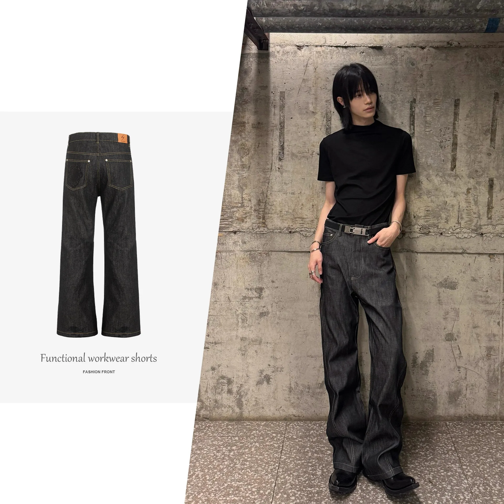 Women's Mid Waist Full Length Flare Fit Cotton Stretch No Wrinkle Casual Jeans with Dark Wash Wide Leg Flared Hem and Rear