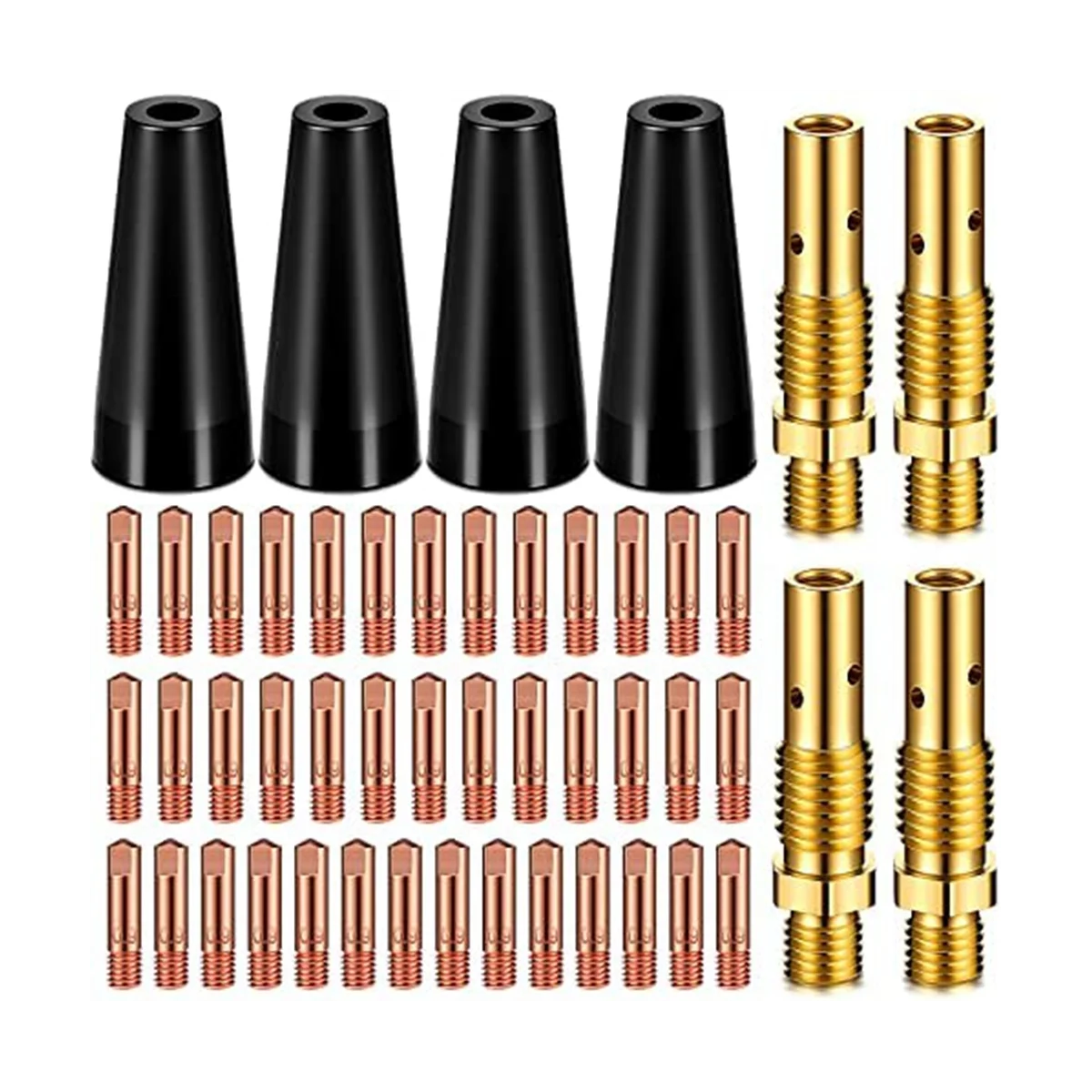 48Pcs Flux Core Gasless Nozzle Tips Kit KP1939-1 Flux Welder Contact Tips Gasless Nozzle Gas Diffusers(0.035inch(0.9mm))