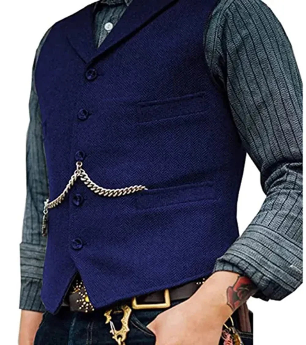 Men\'s Suit Vest Brown Wedding Wool Tweed Business Waistcoat Jacket Casual Slim Fit Gilet Homme Vests For Groosmen Man Wedding