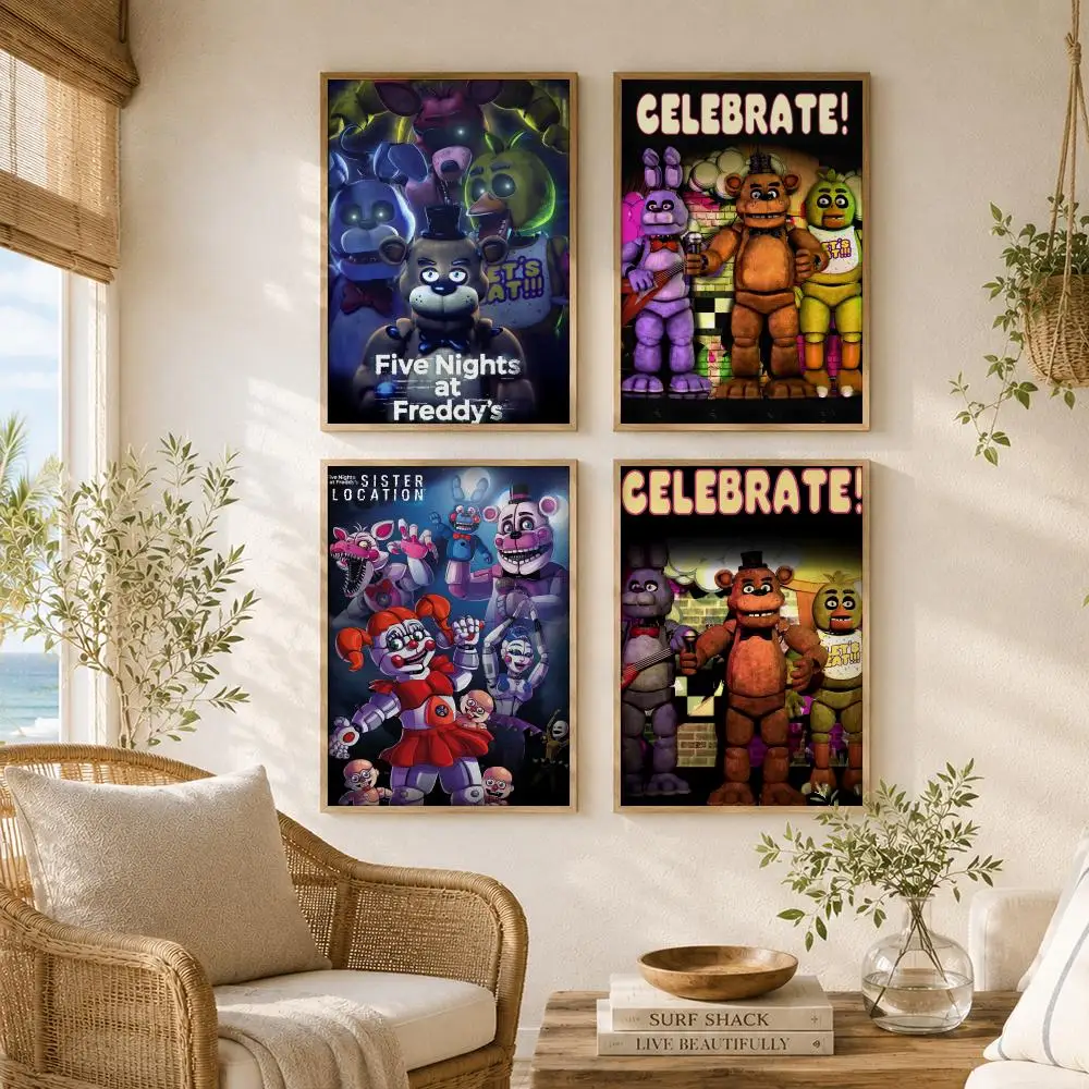 Horror Game F-Five Nights at Freddys Poster Versatile HD Waterproof Wall Art Self-Adhesive Decor for Any Space Ideal Gift