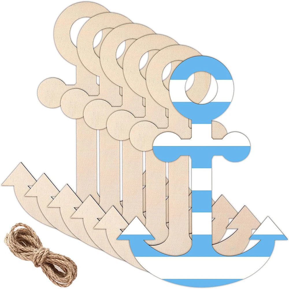 

6PCS Unfinished Wooden Anchors Nautical Wood Cutouts for DIY Projects Home Party Decoration