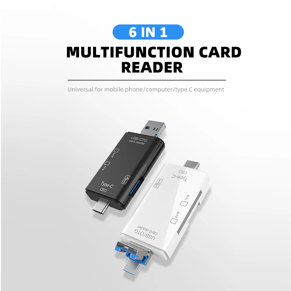 Lector de tarjetas 6 en 1 tipo C, OTG HUB USB, adaptador Mini U Flash Disk Driver, lectores de tarjetas de memoria para cámara XIAOMI, Mini tarjeta SD TF