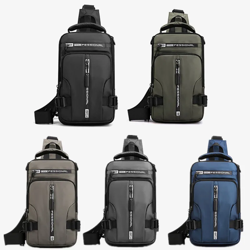 Waterproof Casual Chest Bag Men Multifunction Anti-theft USB Charging Men Crossbody Bag Nylon Canvas Travel Chest Bag Pack Male