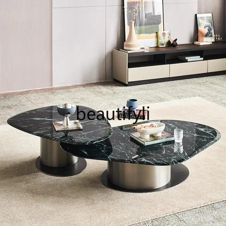 Household living room marble luxury stone coffee table irregular large flower green Italian light luxury small apartment